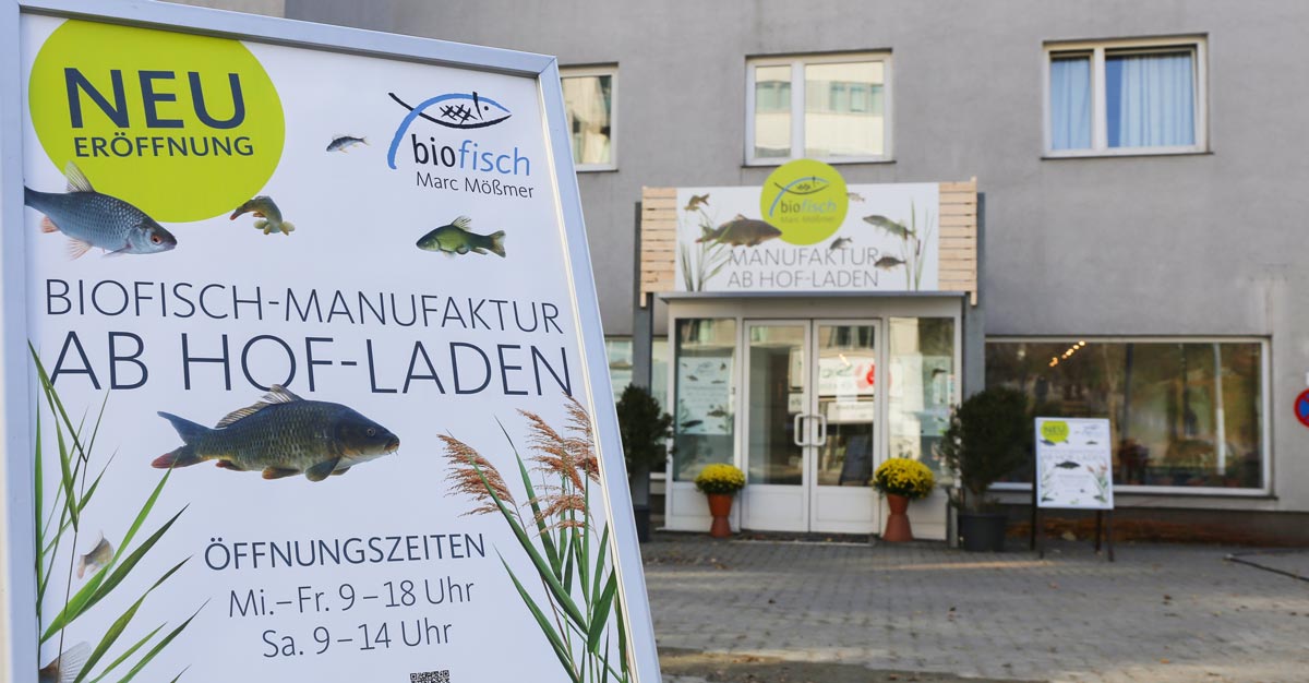 Eingang vom Biofisch Ab Hof-Laden in Hetzendorf